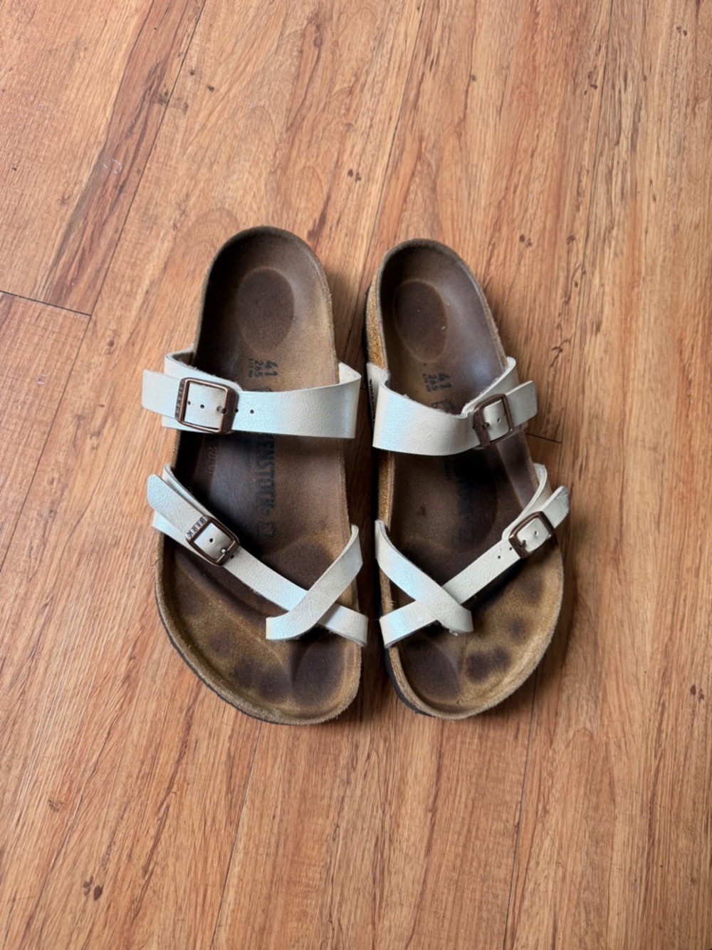 Birkenstock White Leather Double Buckle Sandals